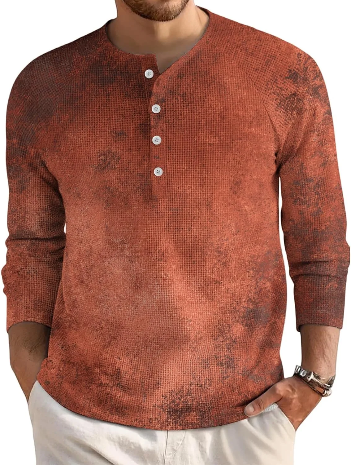 

Мужская футболка Henley с длинным рукавом, принт тай-дай RTRDE