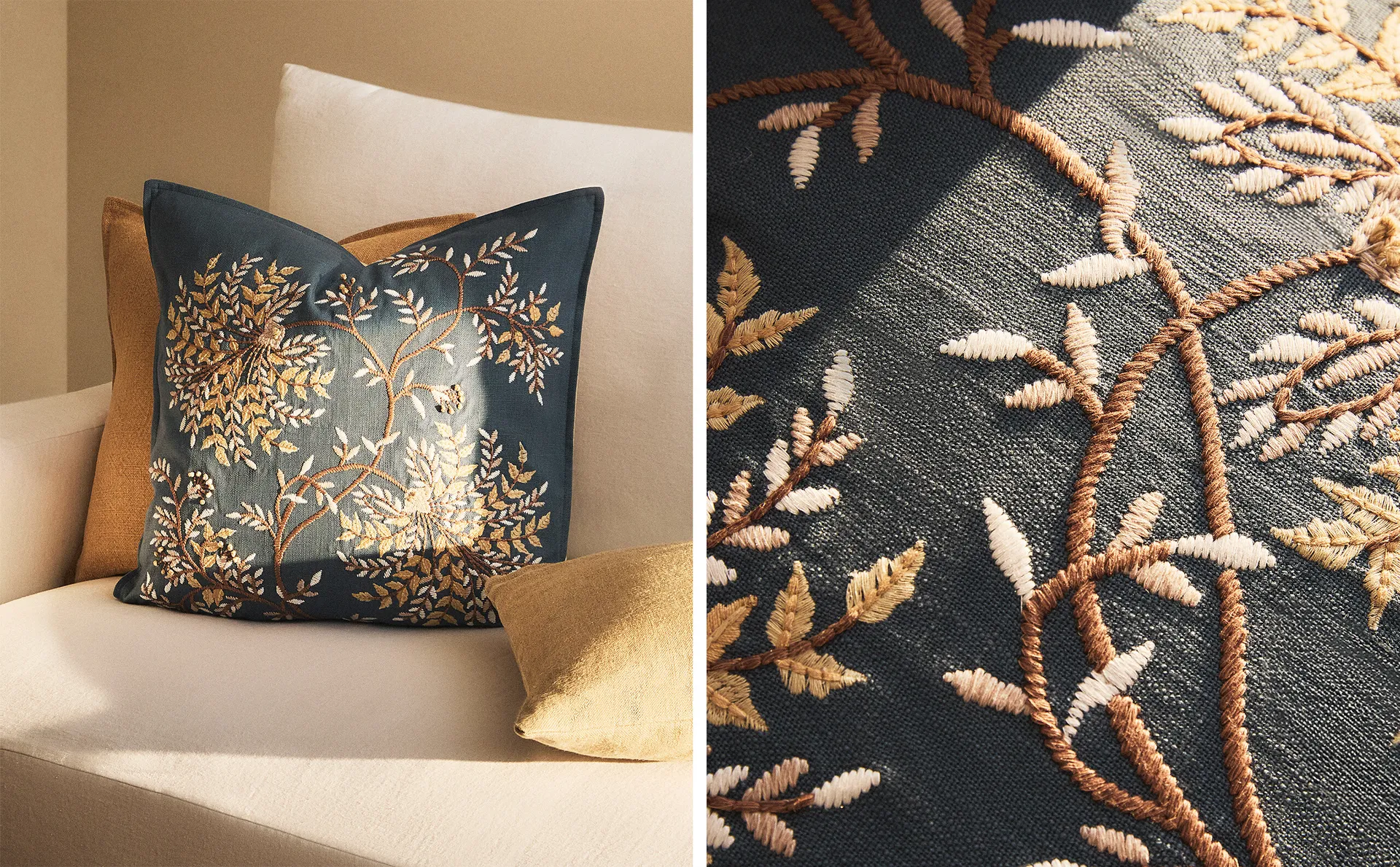 

Чехол на подушку с вышивкой Zara Home, светло-бежевый