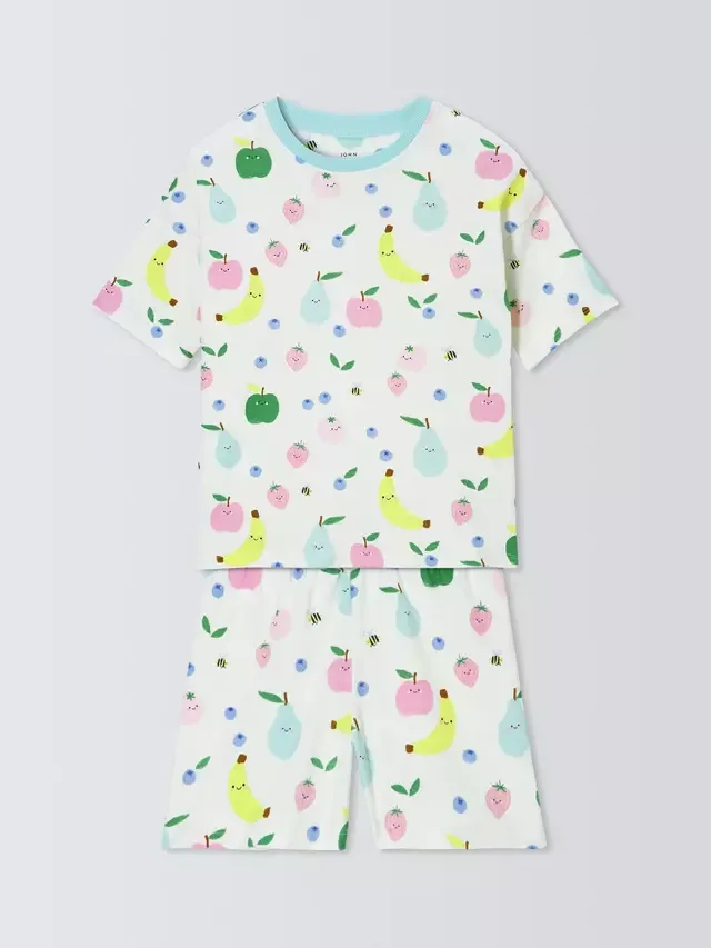 Детская короткая пижама Happy Fruits, белая с разноцветными вставками John Lewis — фото 3