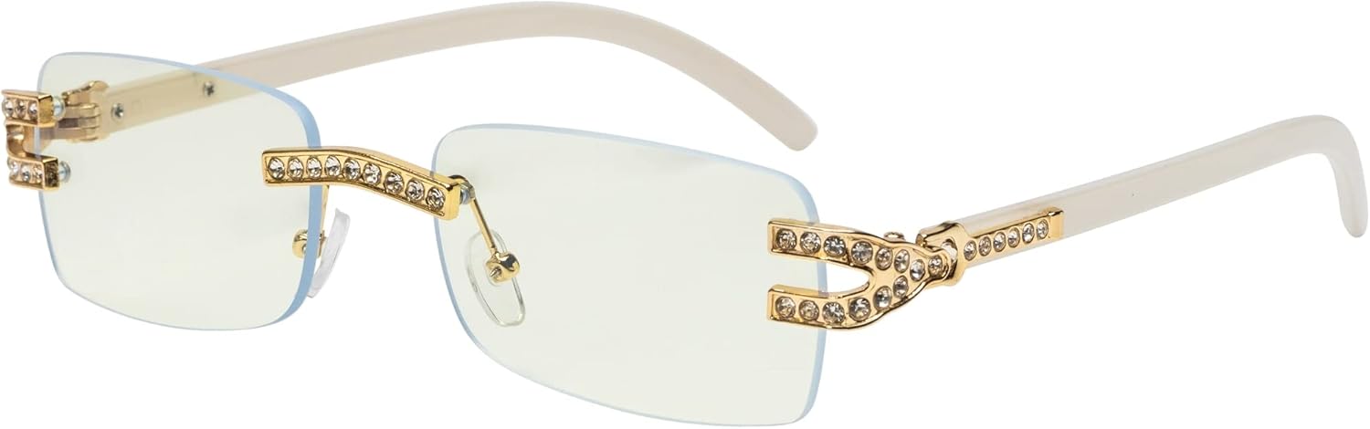 

Солнцезащитные очки в стиле ретро-винтаж без оправы с прозрачными линзами для женщин и мужчин, роскошные очки, модные очки с кристаллами и деревянными линзами FLAWLESS EYEWEAR, Y Decor Clear Lens