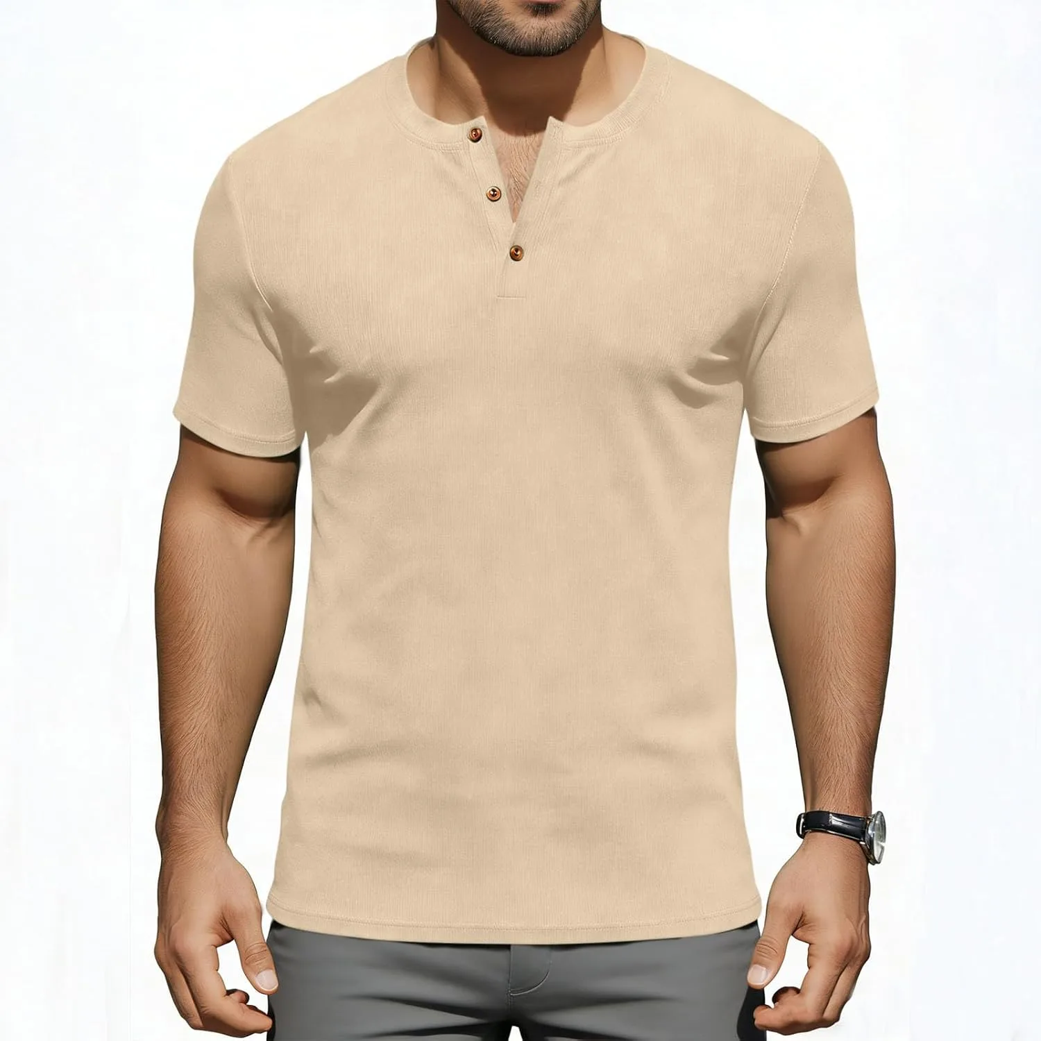 Мужская футболка Henley с коротким рукавом Slim Fit — фото 2