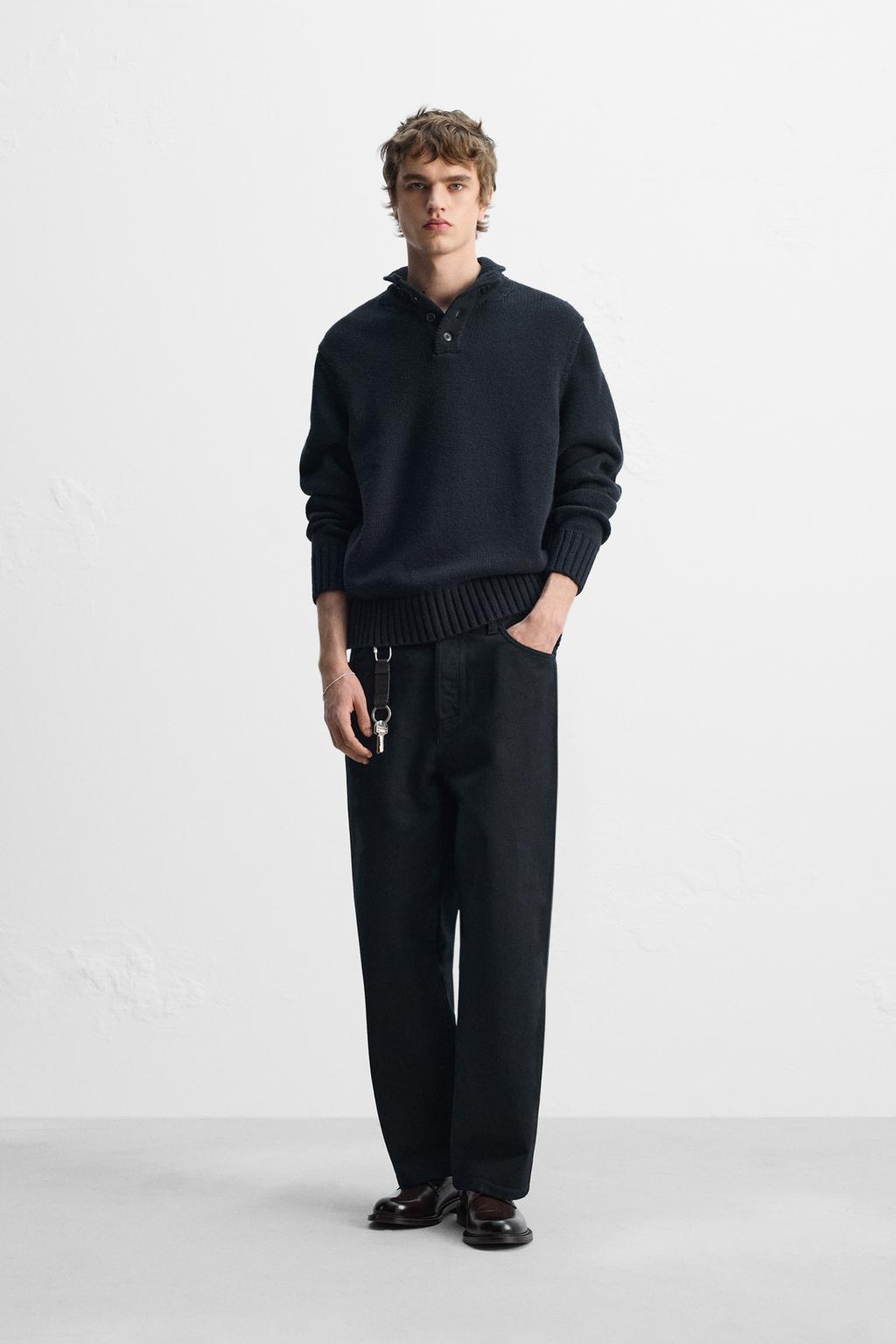 

Свитер на пуговицах из смеси хлопка и шерсти ZARA, цвет Dark navy