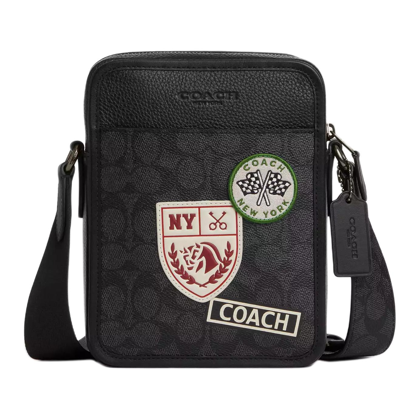 

COACH Салливан Сигначур кожаный наплечный рюкзак кроссбоди для мужчин черный