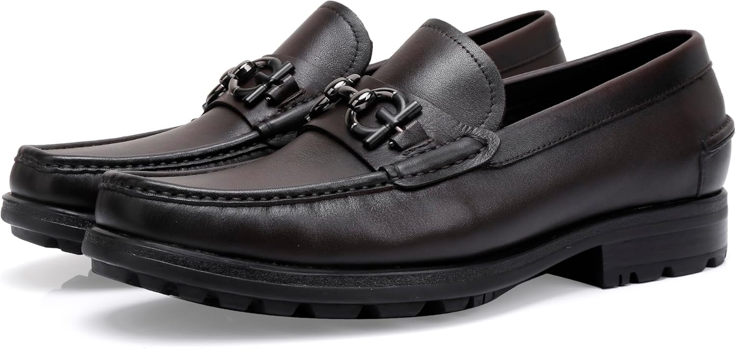 

Мужские кожаные слипоны с пенни, классические туфли на пряжке, удобные туфли без шнурков, повседневная обувь для вечеринок, мягкие слипоны для торжественных случаев, деловые и свадебные туфли Generic, Coffee