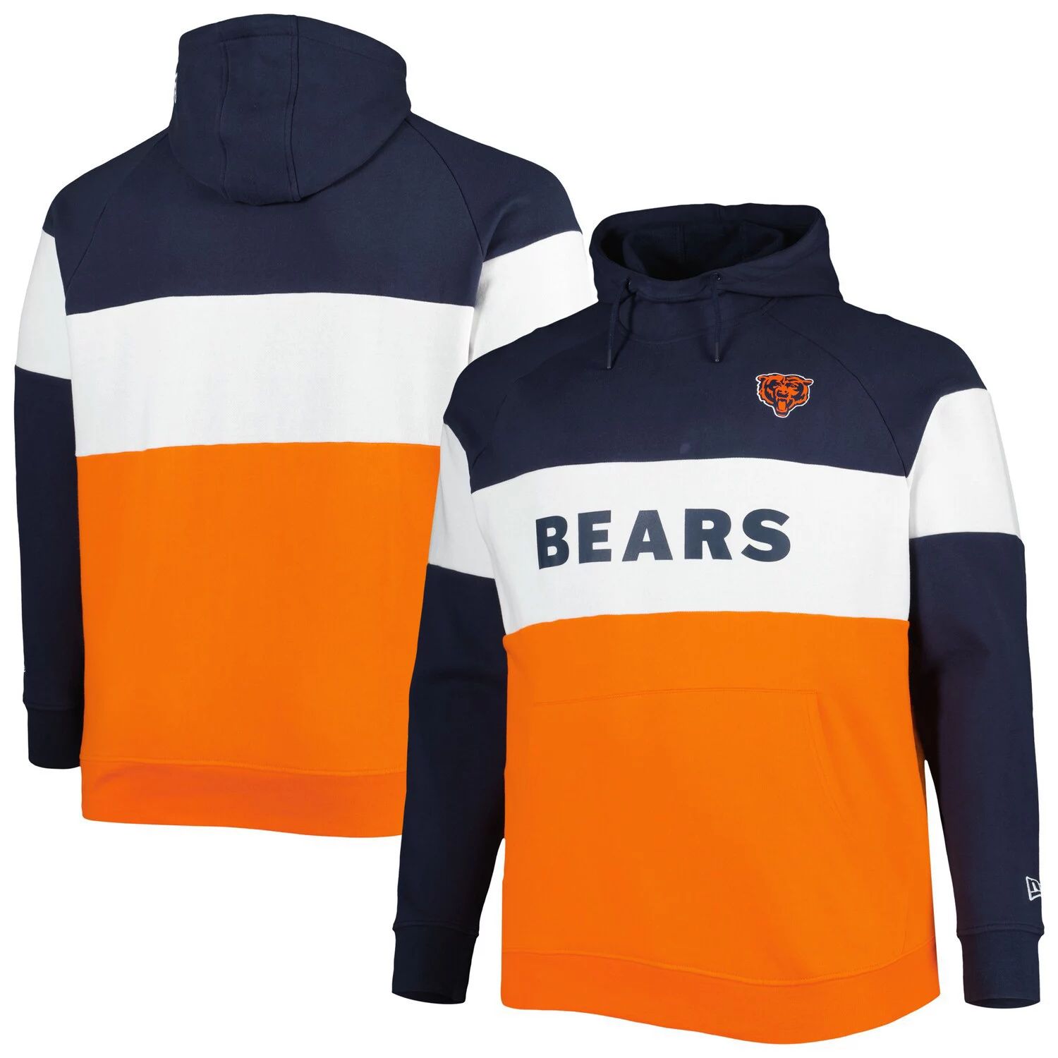 

Мужской оранжевый/темно-синий флисовый пуловер с капюшоном Chicago Bears Big & Tall Current Colorblock реглан New Era