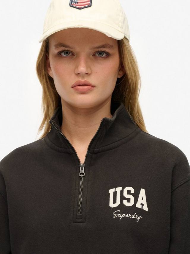 Свитшот Athletic Essentials свободного кроя полузастежка из хлопка Superdry, Charcoal — фото 4