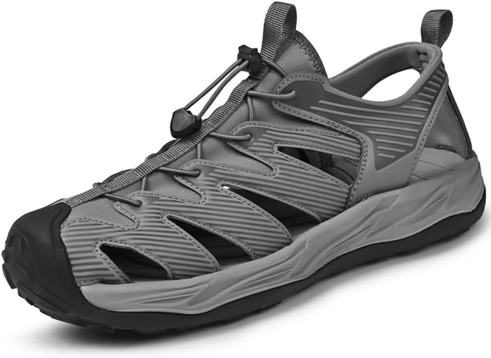 

Мужские сандалии Tsuukuie с закрытым носком, пляжные водные туфли для ходьбы, спортивные кожаные сандалии для рыбалки, водонепроницаемые сандалии для соленой воды, серый