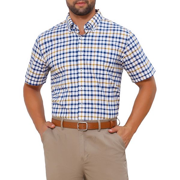 

Мужская рубашка с коротким рукавом и отложным воротником в клетку Inspire Chic, Blue Yellow