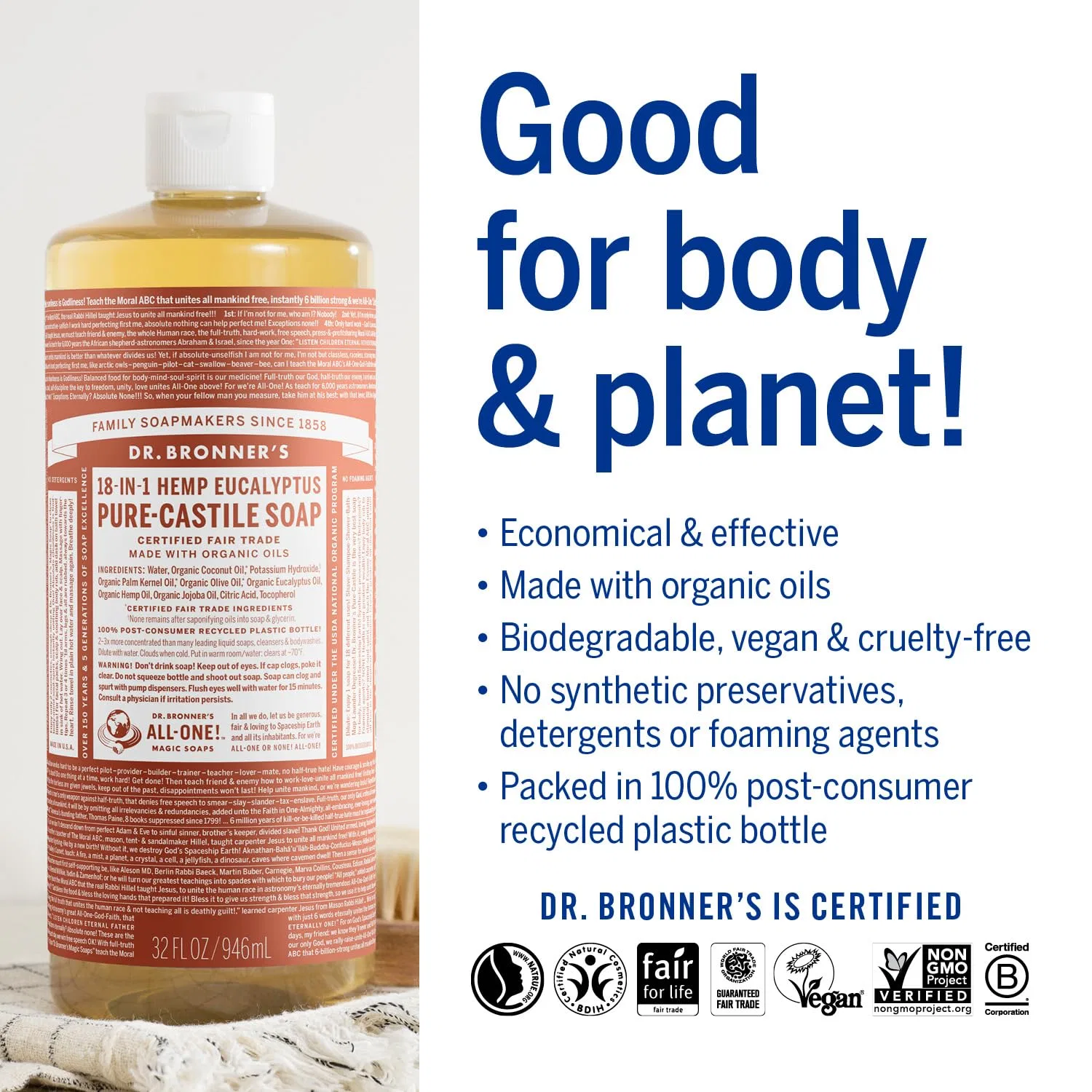 Жидкое мыло Dr. Bronner's Pure Castile Eucalyptus 945 мл Dr. Bronner'S — фото 3
