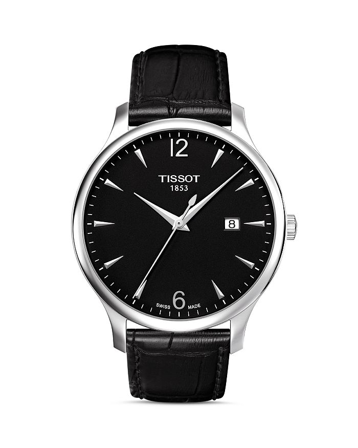 

Классические черные кожаные часы, 42 мм Tissot, черный