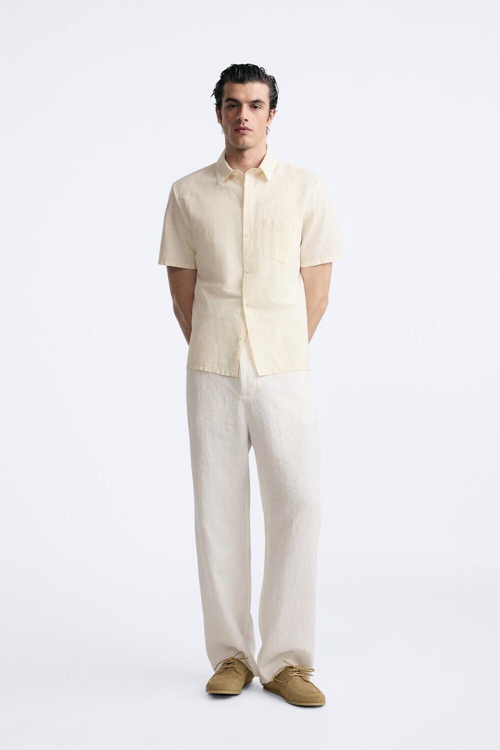 

Рубашка из хлопка и льна ZARA, экрю