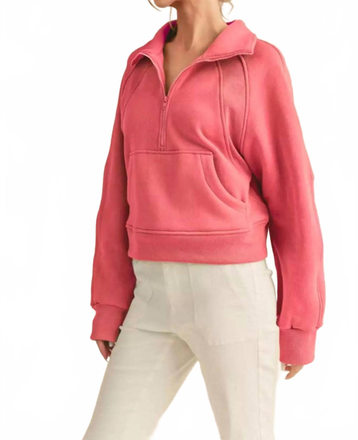 

Полузастегивающийся худи с воротником в коралловом цвете AEMI + CO