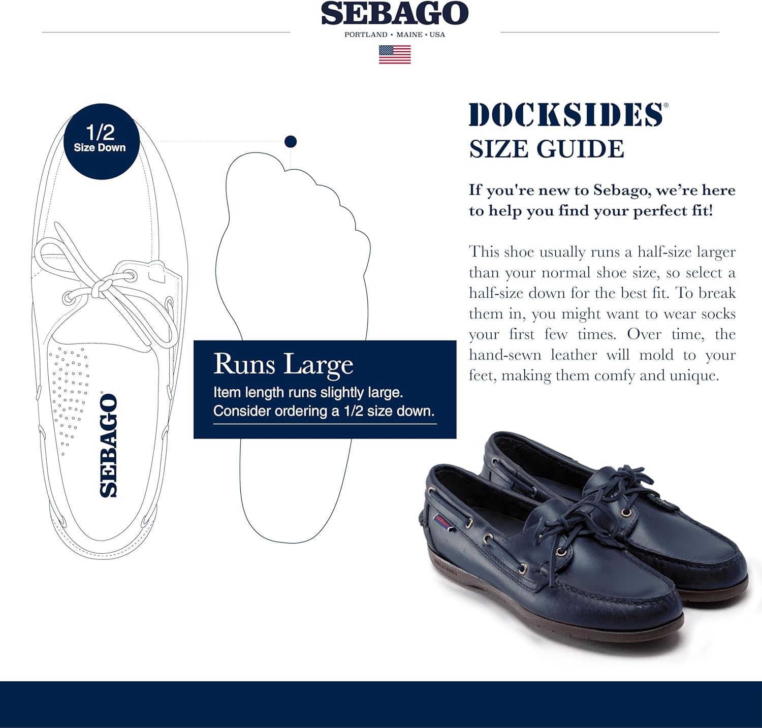Водонепроницаемые лодочные туфли Sebago Endeavor - кожаные мокасины для мужчин с кожаной стелькой, круговой шнуровкой и нескользящей подошвой, не оставляющей следов, темно-синий — фото 3