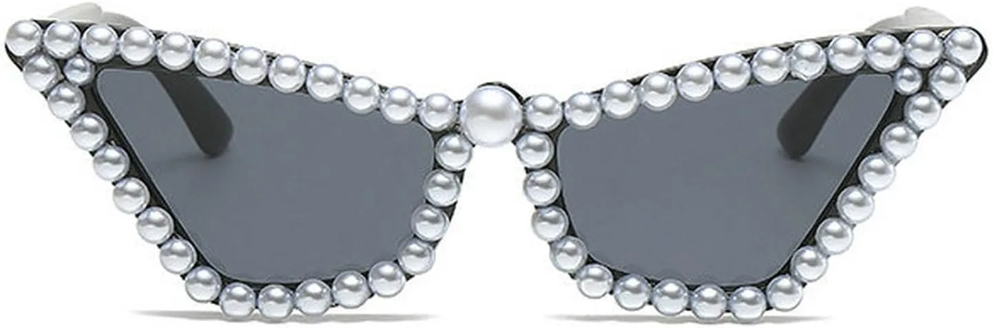 

COTIA Модные милые солнцезащитные очки «кошачий глаз» с жемчужной оправой для женщин, сверкающая треугольная оправа, очки для дискотек и вечеринок, Black