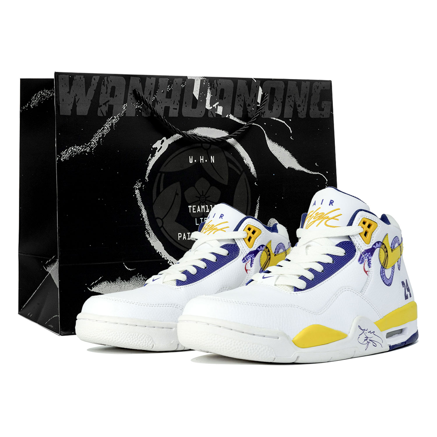 

Nike Legacy Vintage Кроссовки баскетбольные мужские мидтоп бело-фиолетовые, желтый