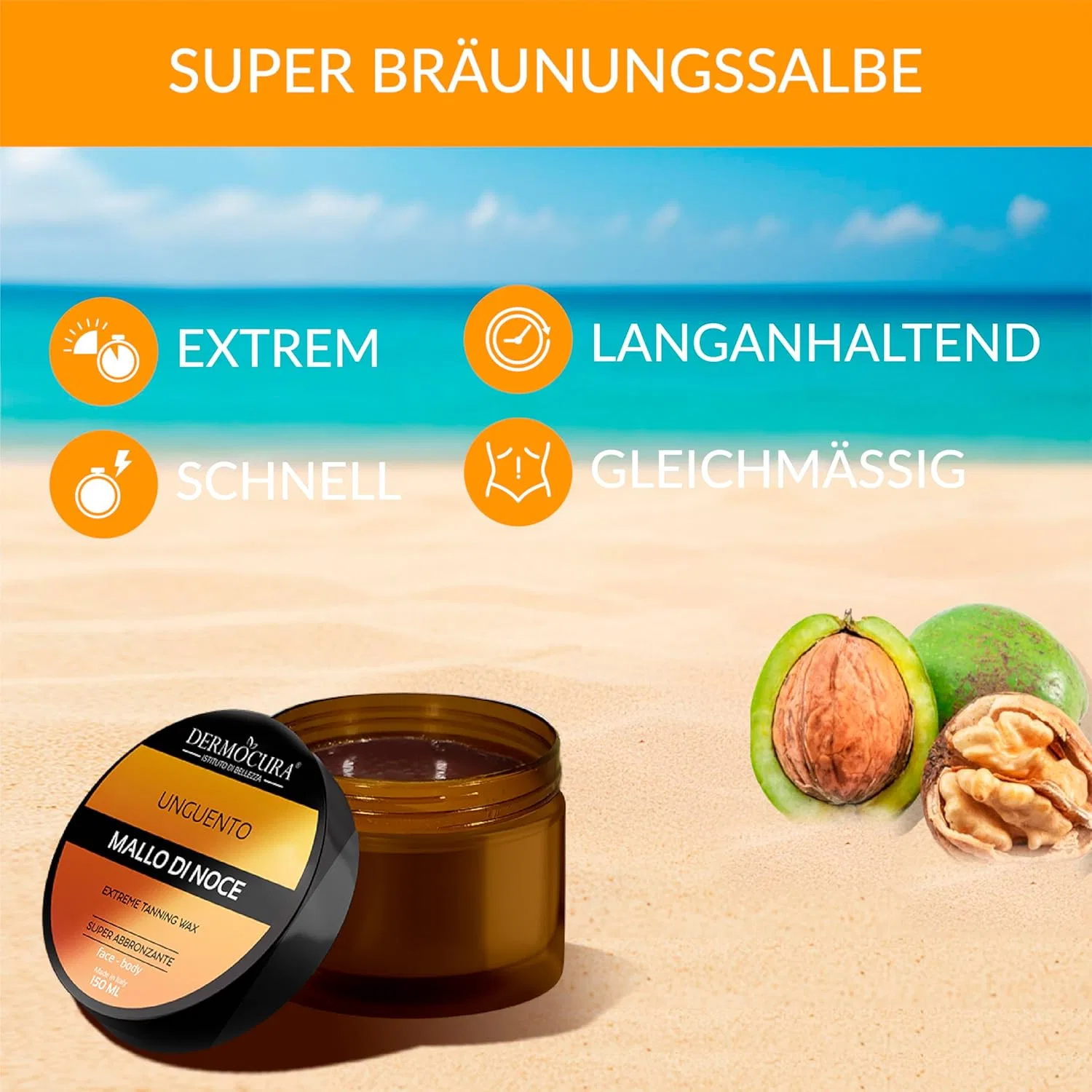 Крем для быстрого загара Dermocura Extreme Tanning Ointment 150 мл Dermocura, Walnut Shell — фото 4