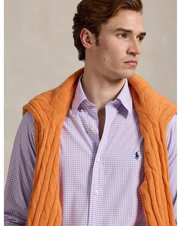 Классическая рубашка из эластичного поплина в клетку. Polo Ralph Lauren, Purple/White — фото 4