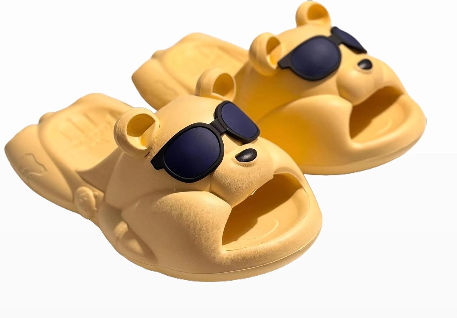 

Унисекс шлепанцы с открытым носком 2024, модные и яркие взрослые пляжные сандалии для отпуска с дизайном мультяшного полярного/желтого медвежонка в солнечных очках, для улицы и дома, весна/лето, с платформой 1'' и нескользящей подошвой из ЭВА An...