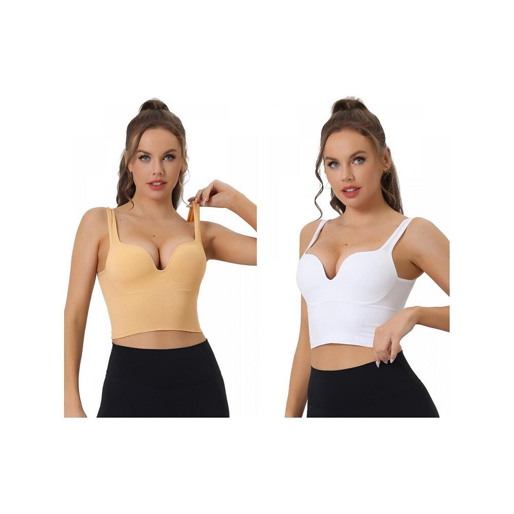 

Комплект из 2 комплектов женских спортивных бюстгальтеров без косточек средней поддержки, бретелька с эффектом пуш-ап для тренировок, йоги, бюстгальтер без косточек ALLEGRA K, цвет White Beige