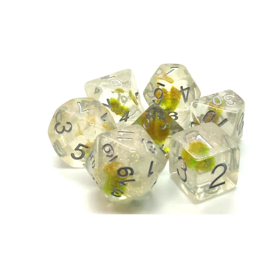 

Поли-набор Радужный зеленый цветок с серебром (7), Acrylic-Resin Dice - Infused