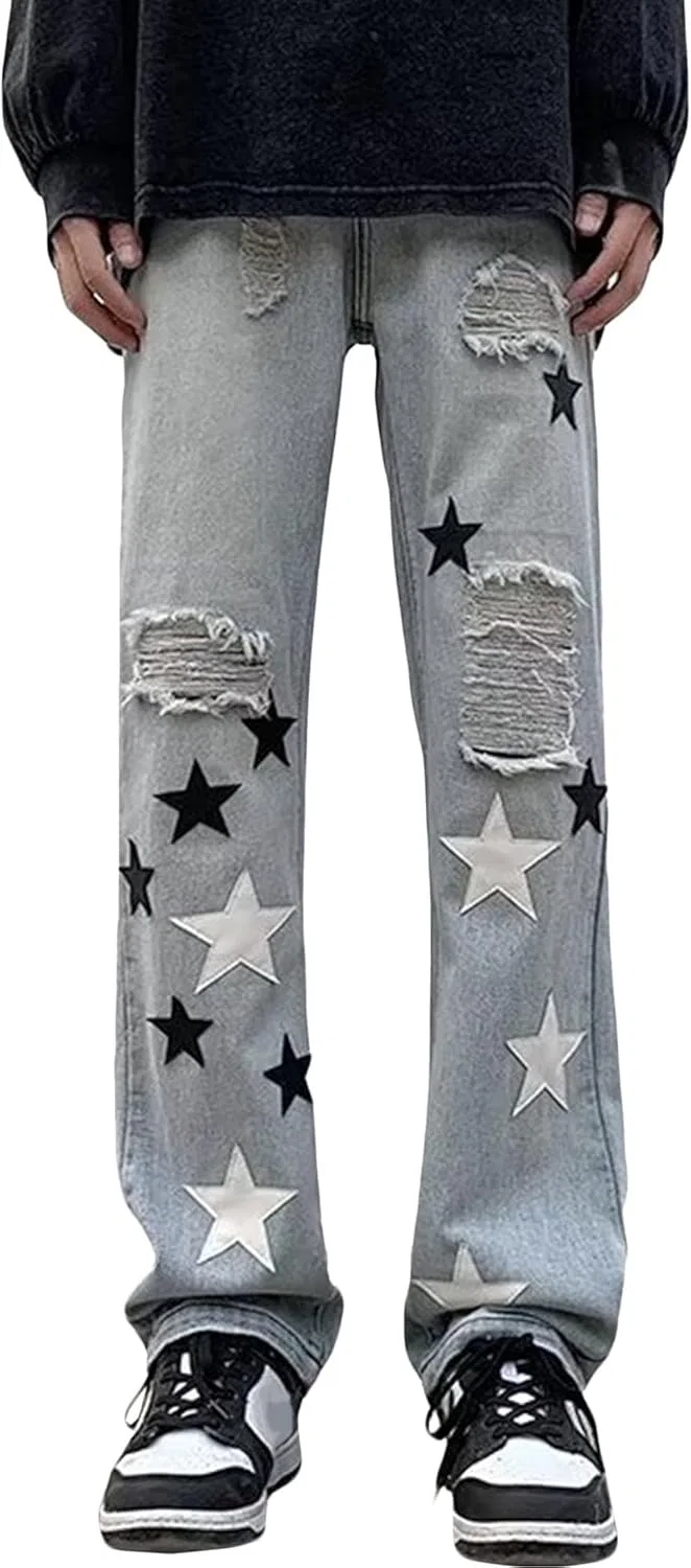 Джинсы свободные Men's Y2k Star Pants Jeans, light blue