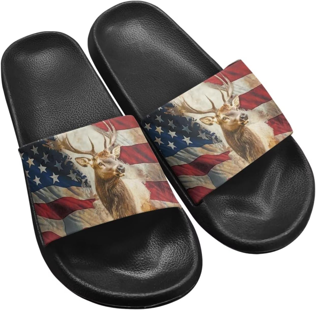 

Женские шлепанцы Jeiento с американским флагом, праздничная обувь, нескользящие спортивные сандалии для ванной, пляжа и душа, Deer American Flag