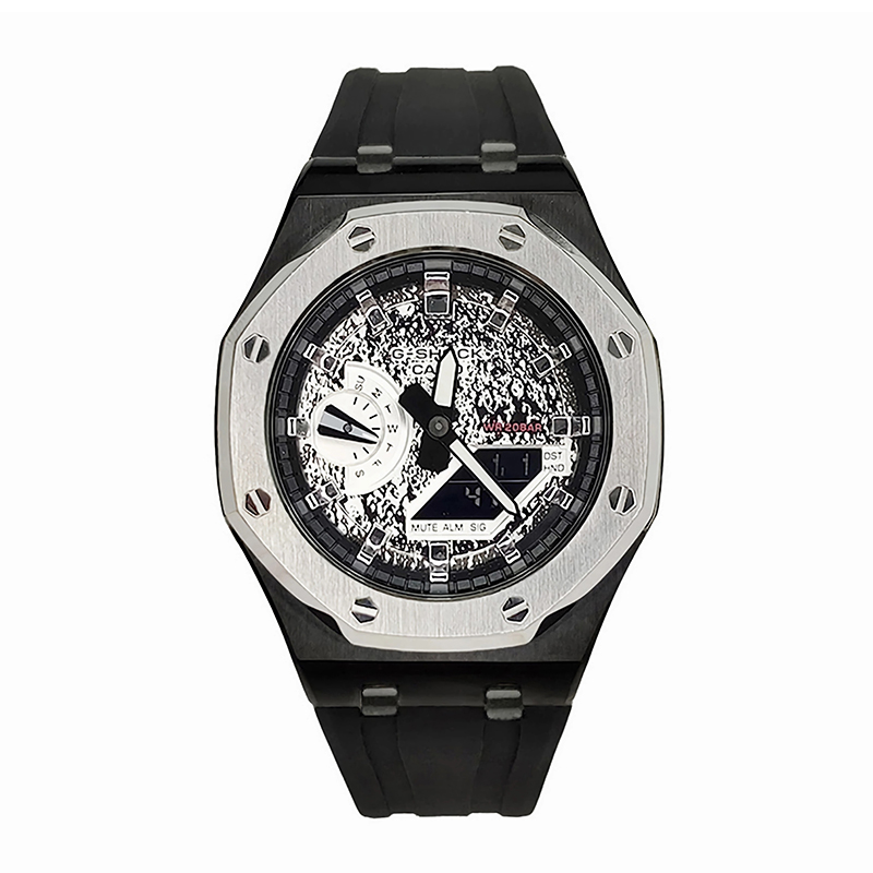 

CASIO Часы Men Liquid Crystal/Analog Dual Display Series 44mm Silver Watch, Offshore Silver Black Soaring