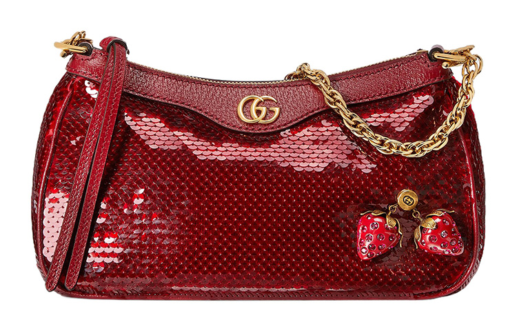 

GUCCI Кроссбоди из кожи с пайетками и пэчворком малый женский красный