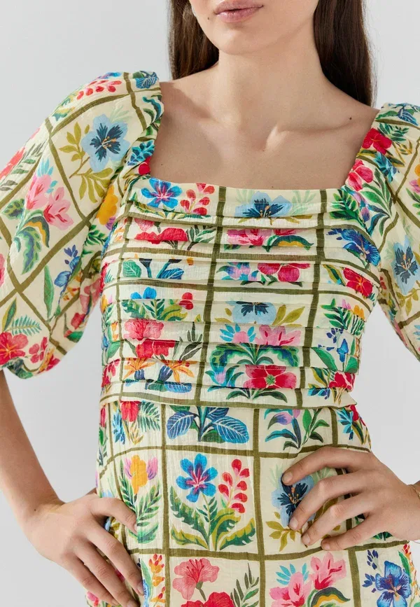 Платье повседневное Next, Regular fit puff sleeve mini occasion dress, красный цветочный принт — фото 3