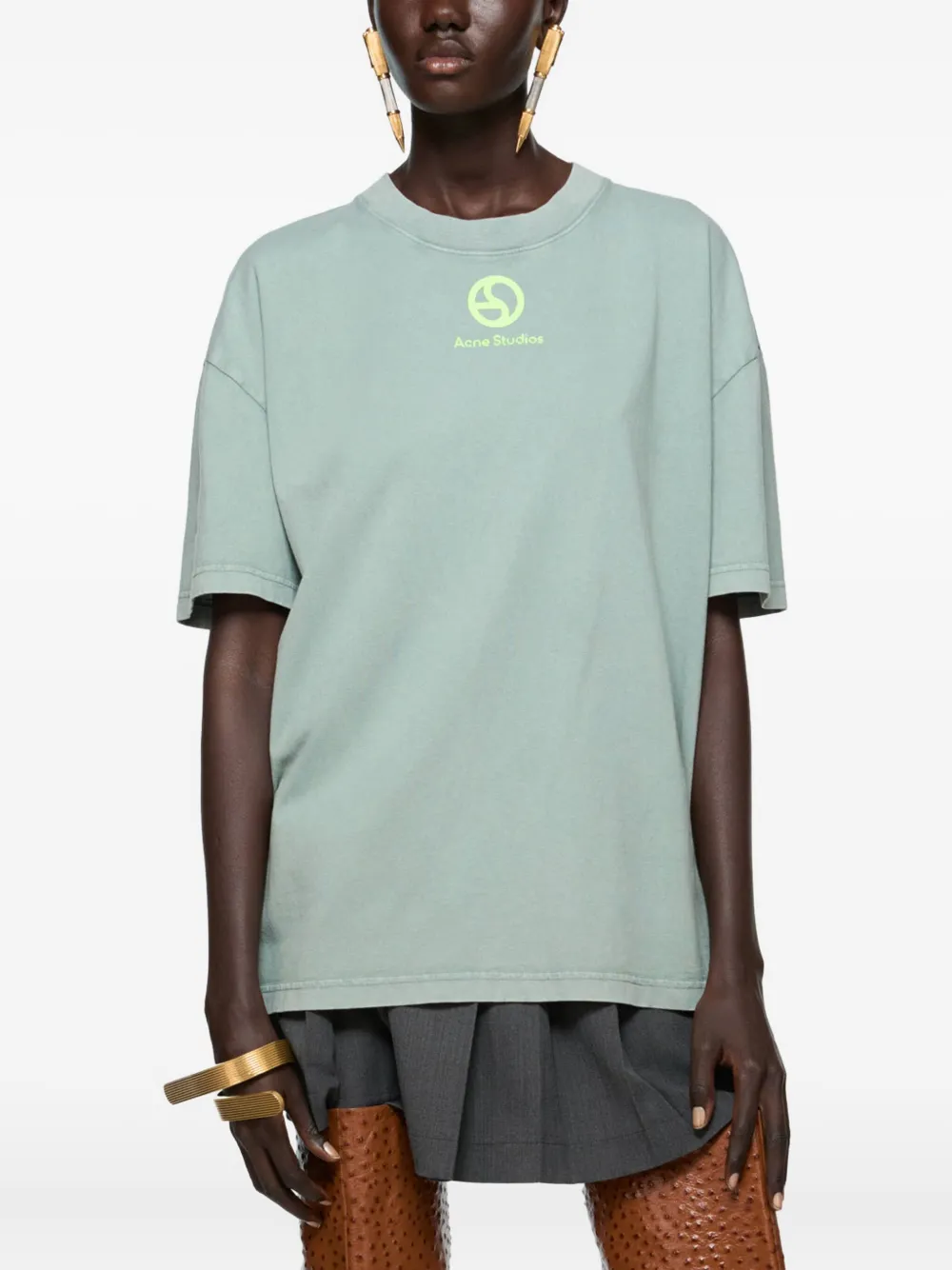 Футболка из органического хлопка с логотипом Acne Studios, зеленый — фото 4