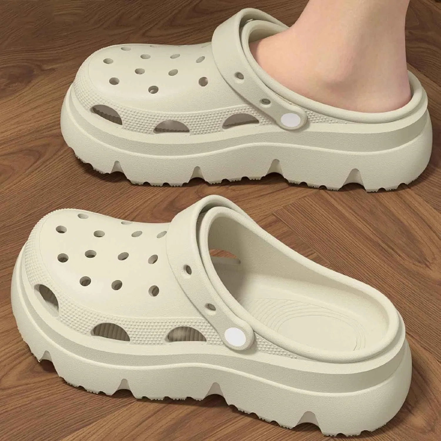 Сабо Herren Damen Garten Hausschuhe Gartenschuhe Leicht Pantoletten Sommer Gartenclogs Strand Schuhe Unisex Weiche Küchenschuhe mit Rutschfester Sohle Sandalen Badelatschen Hsternexy, B56 Beige — фото 4