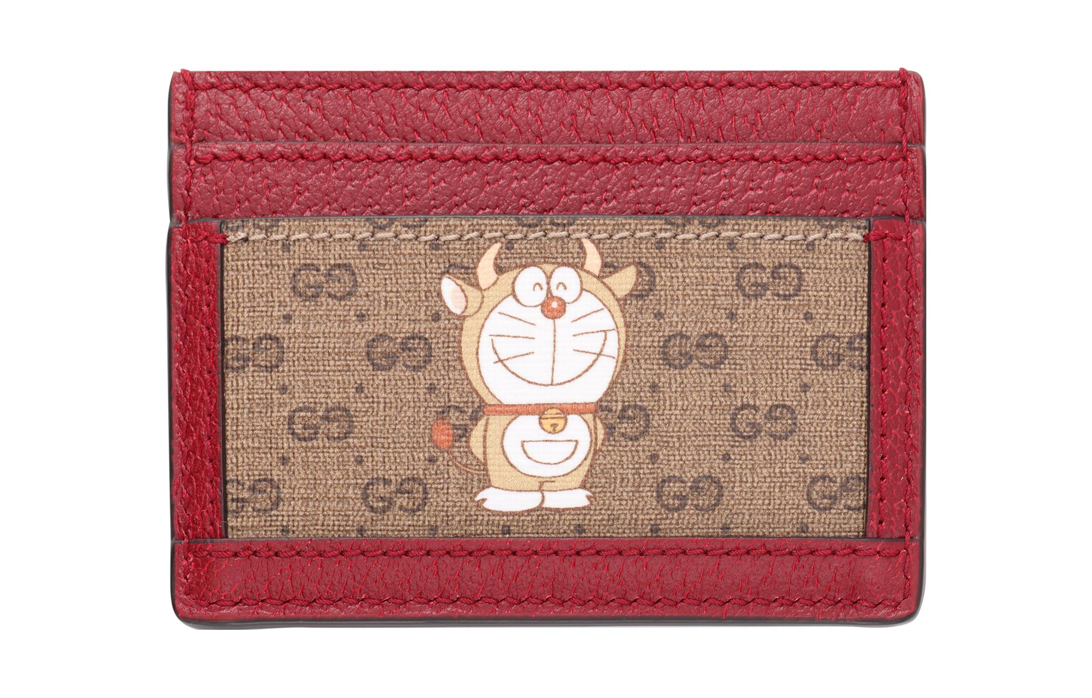 GUCCI Коллаборация с Doraemon холщовая сумка с кожаным кардхолдером унисекс Ebony/Red — фото 3