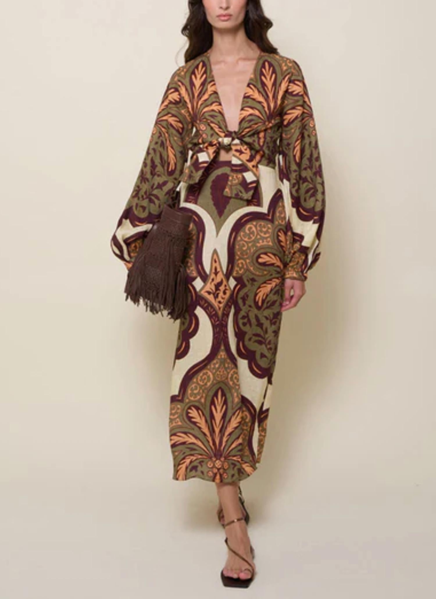 

Платье миди Across Paradise в цвете экрю/оливка/лосось Johanna Ortiz, оливковый