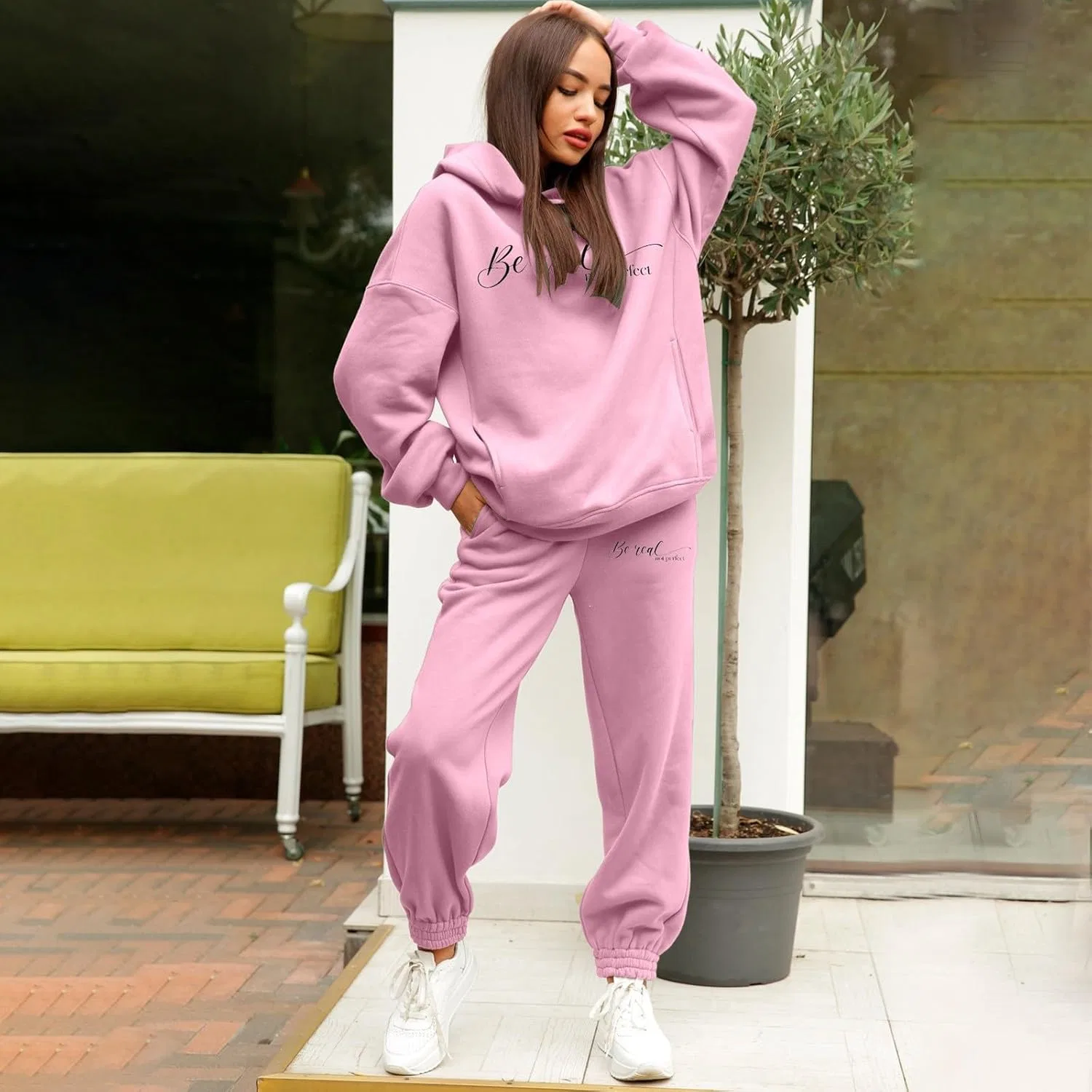 Женский спортивный костюм из худи и штанов, Y-#d-pink — фото 2