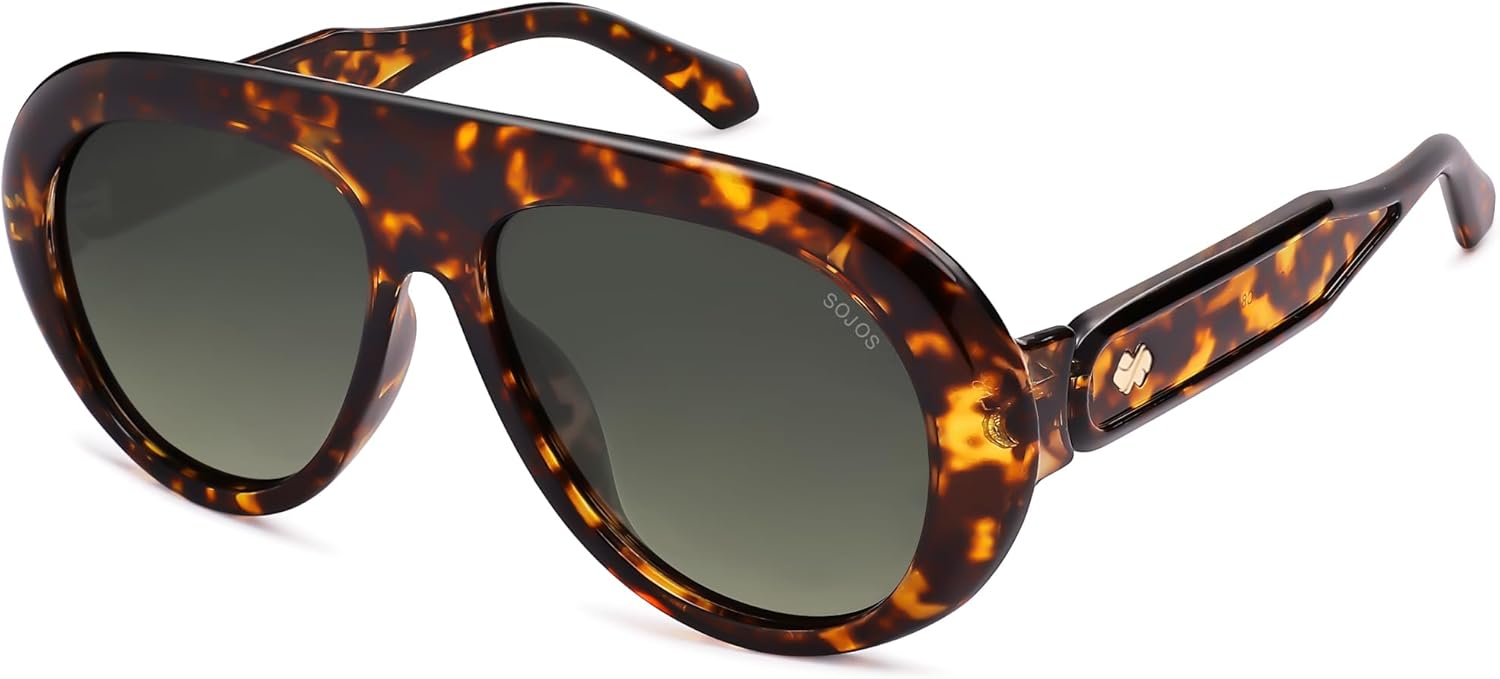 

SOJOS Модные солнцезащитные очки-авиаторы увеличенного размера с поляризацией, для женщин и мужчин, в стиле ретро-винтаж 70-х, с защитой от УФ-излучения, модель SJ2390, Leopard/Greyish-green Grading Lens