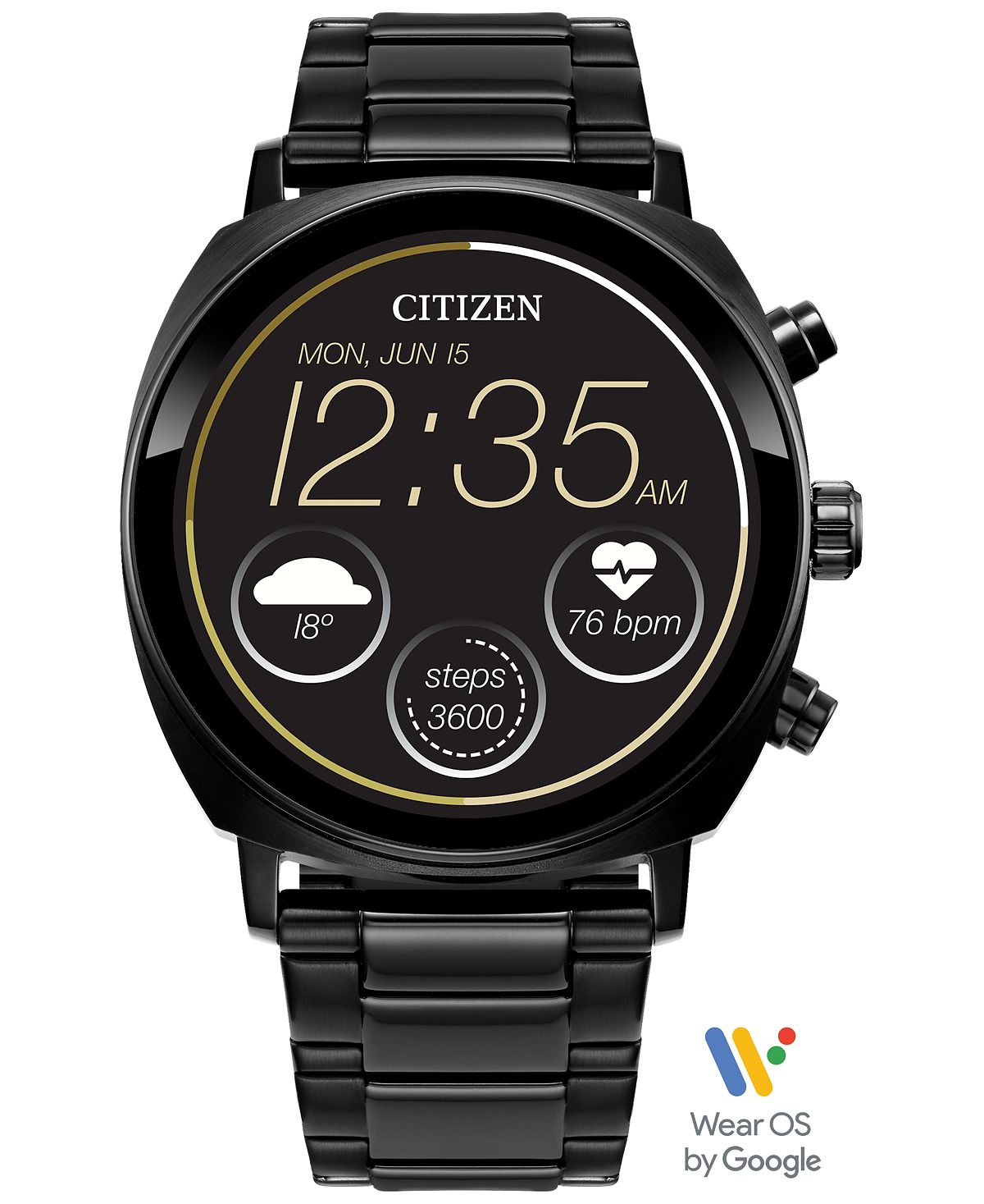 

Смарт-часы унисекс CZ Smart Wear OS, черный браслет из нержавеющей стали, 41 мм Citizen, черный