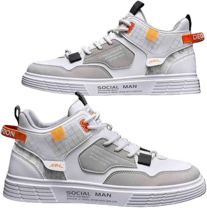 

Мужские повседневные кроссовки с высоким верхом - стильные кеды на плоской подошве для студентов и подростков Hoalox, белый