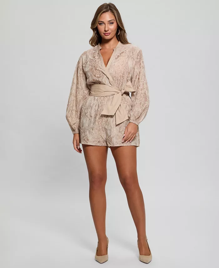 

Женский комбинезон Michela с вышивкой, хлопковый, с рукавами-блузон GUESS, коричневый/бежевый