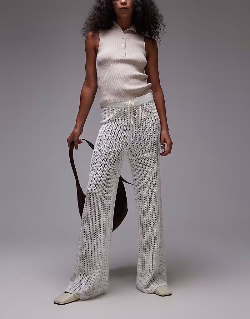 

Трикотажные брюки Topshop с вышитой панелью кремового цвета