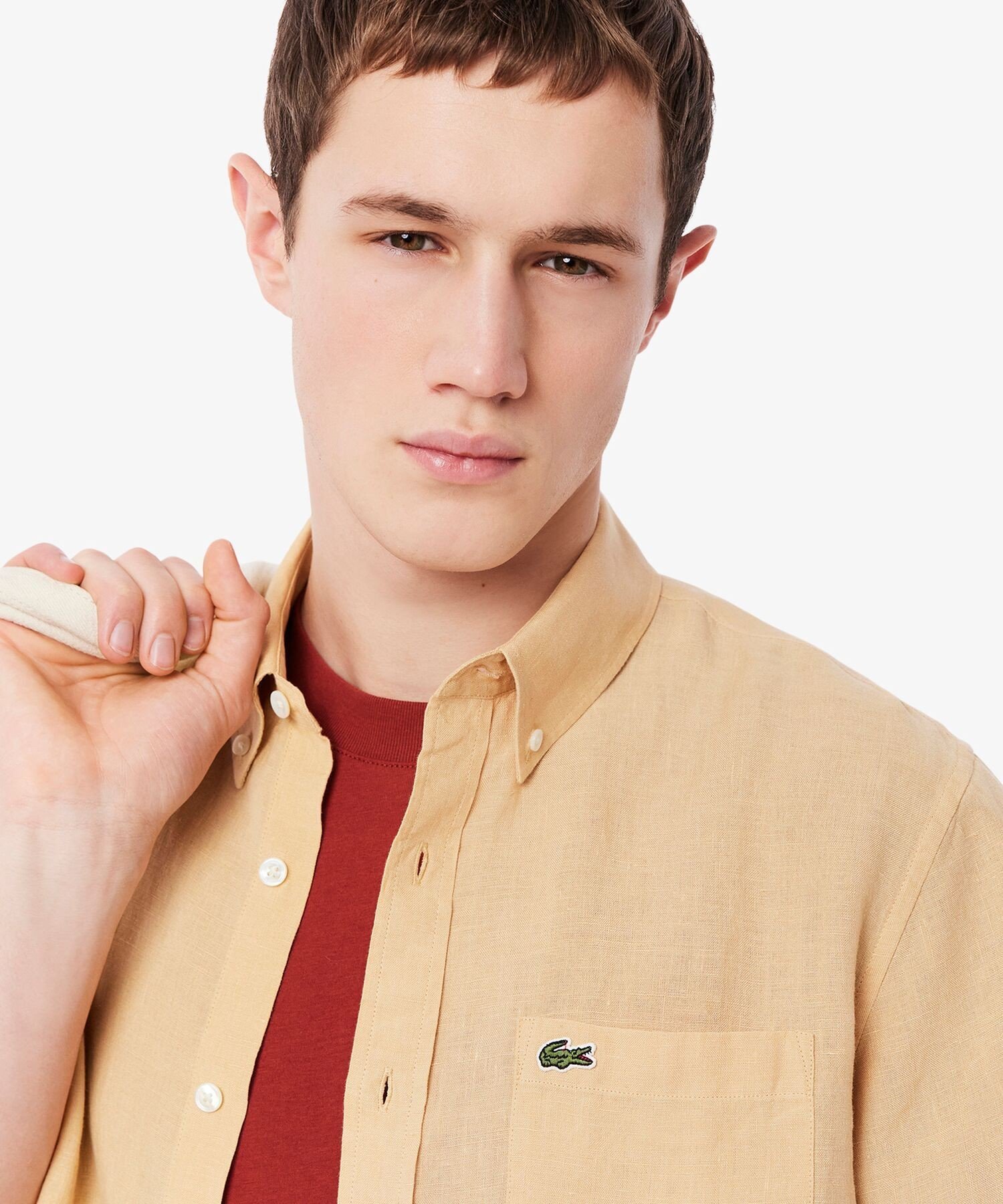 Льняная рубашка на пуговицах LACOSTE, Beige — фото 2
