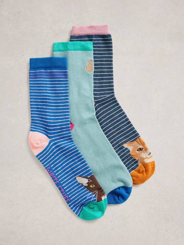 

Кошачьи носки до щиколотки White Stuff, Pack of 3, Blue/Multi