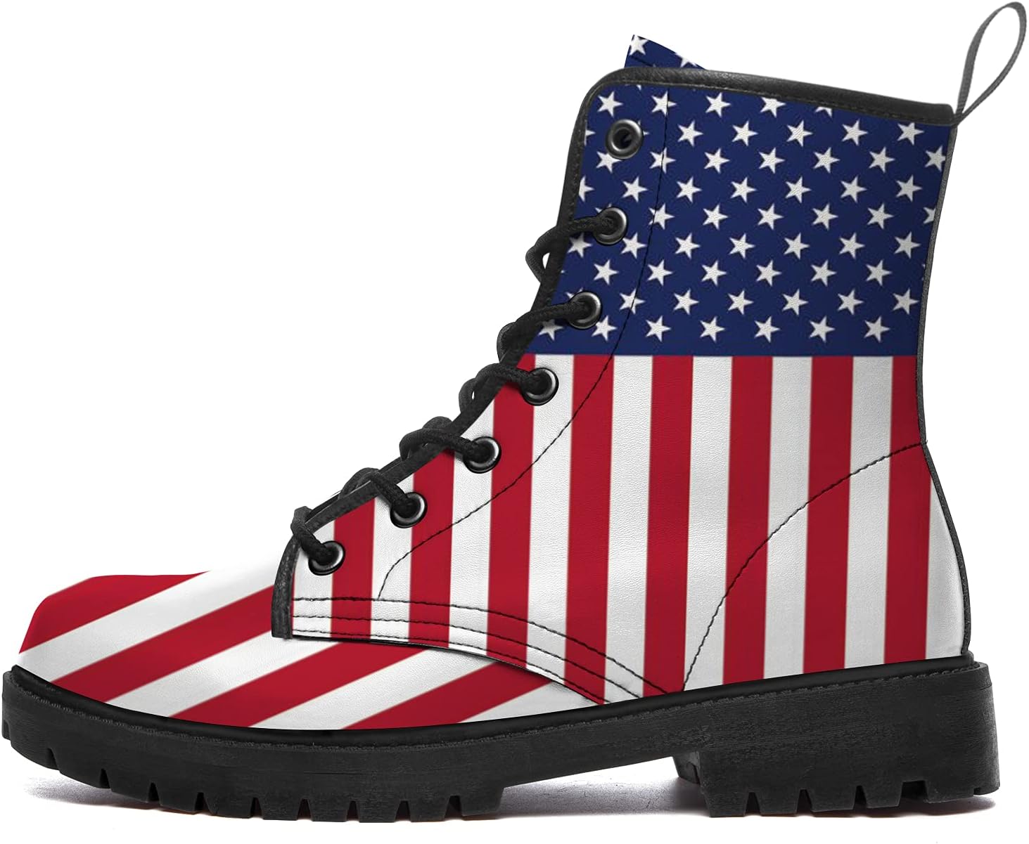 

Ботинки с флагом США для женщин и мужчин, боевые ботинки из искусственной кожи с шнуровкой и высокой голенью, подарки для нее и для него Generic, белый/красный/синий