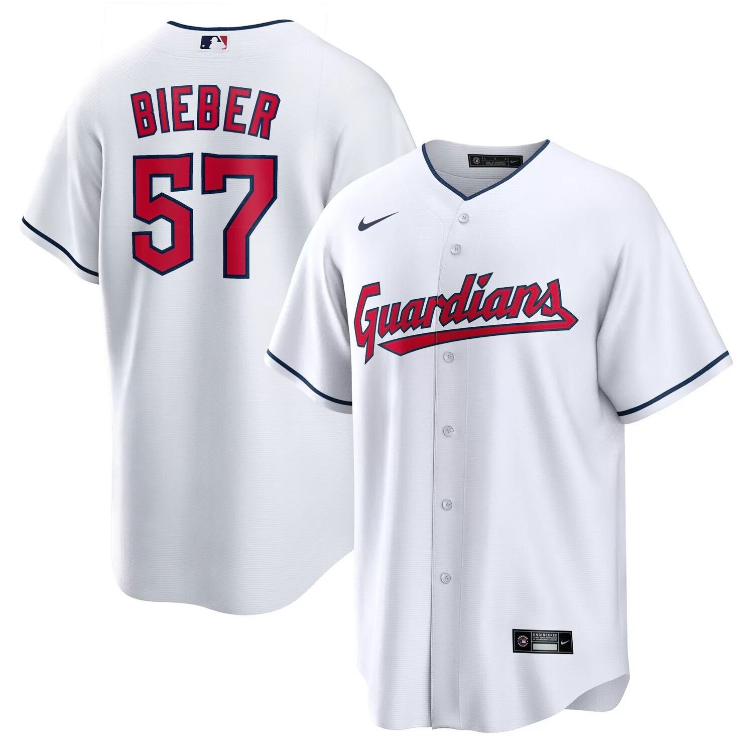 

Мужская белая майка Nike Shane Bieber Cleveland Guardians Replica Player