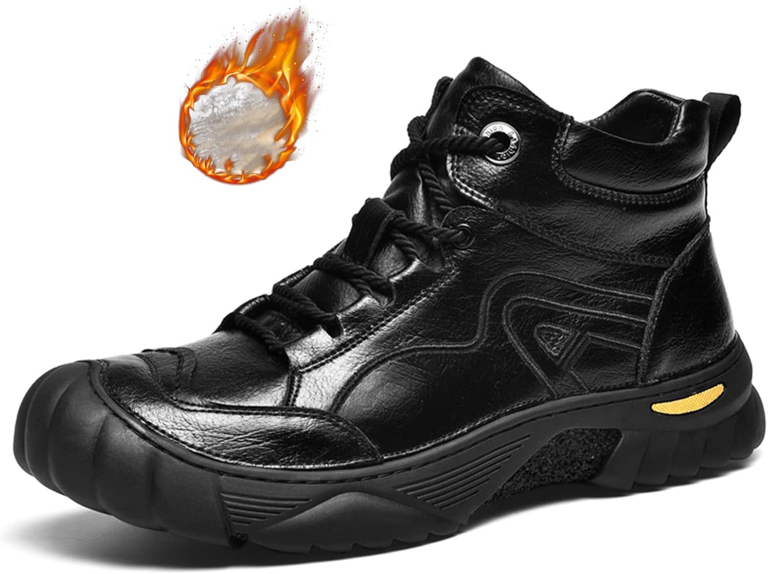 

Мужские зимние ботинки Zeberfi с утеплителем и меховой подкладкой, кожаные, для снега, повседневные, для трекинга, с противоскользящей подошвой, водонепроницаемые, на шнуровке, с круглым носком, походные, легкие, для улицы, походов и работы, чер...