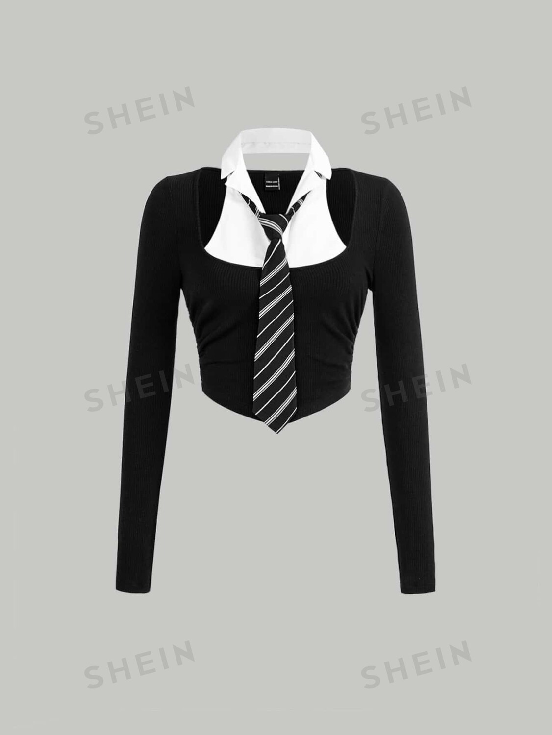 

MOD Искусственные топы из двух частей с цветными блоками и завязками Shein, черно-белый