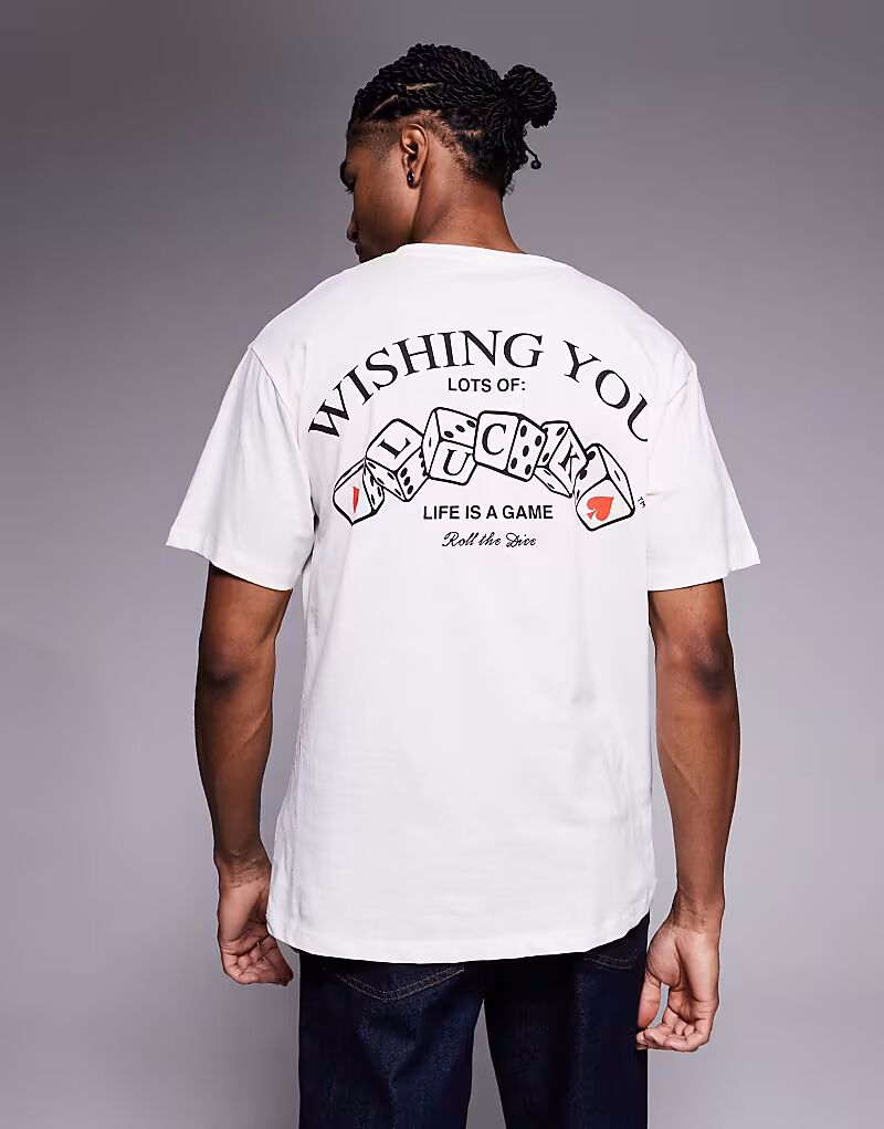 

Футболка оверсайз с принтом игральных костей на спине кремового цвета Adpt, Бежевый, Футболка оверсайз с принтом игральных костей на спине кремового цвета Adpt