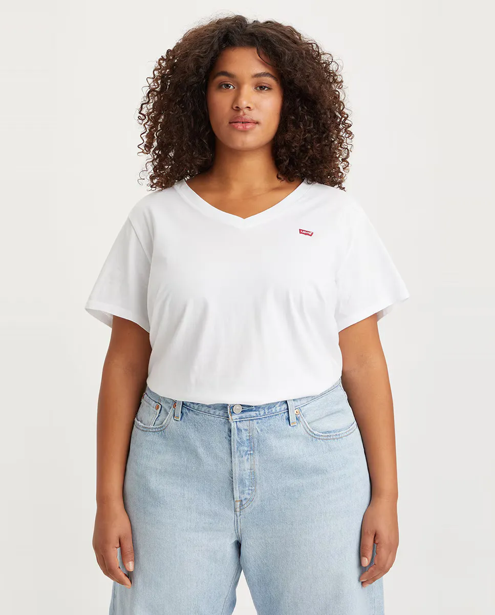 

Женская футболка с коротким рукавом и V-образным вырезом Levi's Plus, белый