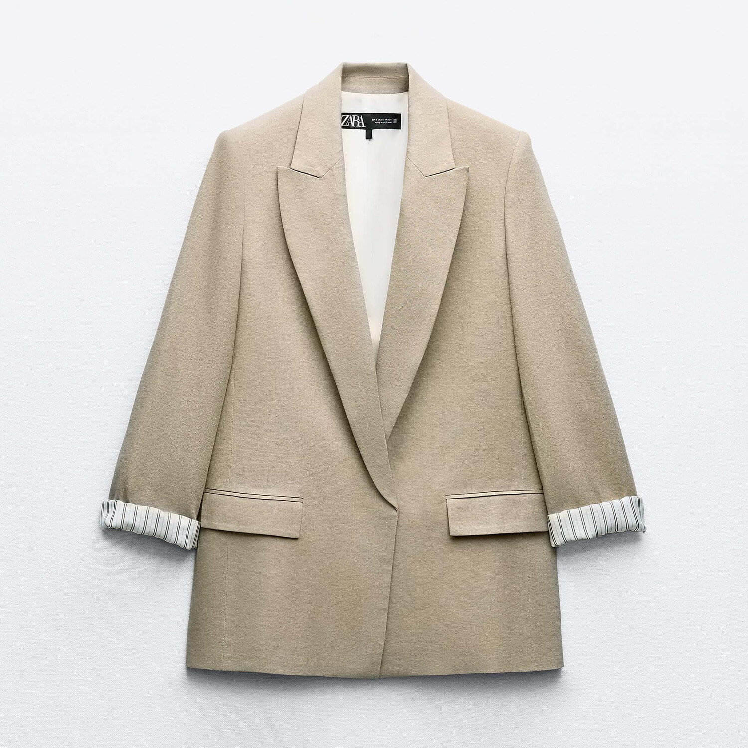 

Блейзер Zara Linen Blend Roll-Up Sleeve Open, бежевый