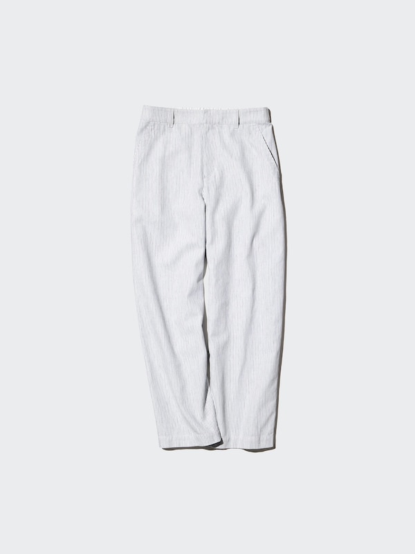 Зауженные брюки из льна и хлопка (в полоску) Uniqlo, 00 white — фото 3
