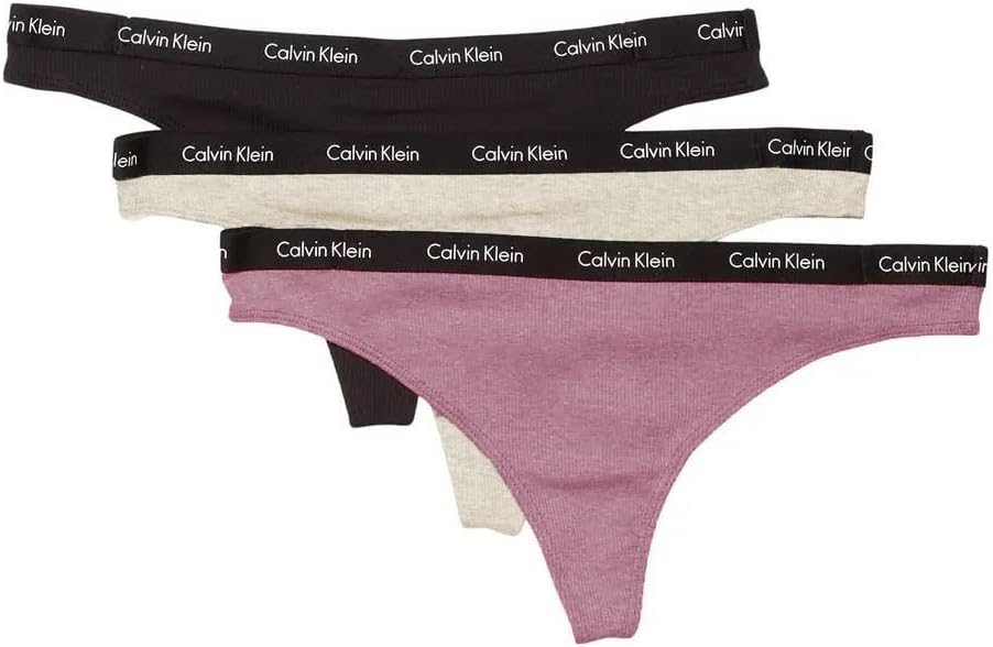 Женские хлопковые стринги Calvin Klein в рубчик, 3 шт., Black(Qp2411-601)/B_B